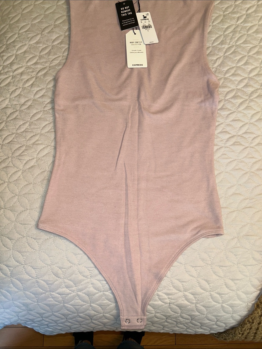 Express Sleeveless Ribbed Bodysuit in Dusty Pink
